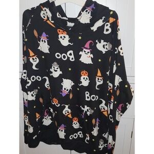 Halloween Ghost Boo Print Hoodie XL‎ Black Pullover Costume Spooky Cute